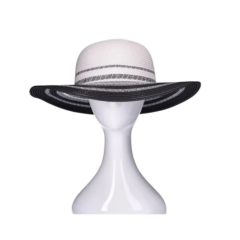 New Time and Tru Women's Striped Floppy Straw Hat, One Size